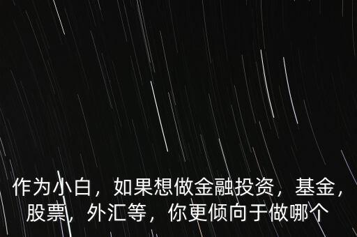 作為小白，如果想做金融投資，基金，股票，外匯等，你更傾向于做哪個