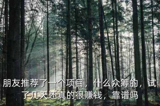 朋友推薦了一個項目，什么眾籌的，試了幾天還真的很賺錢，靠譜嗎