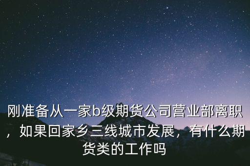 剛準備從一家b級期貨公司營業(yè)部離職，如果回家鄉(xiāng)三線城市發(fā)展，有什么期貨類的工作嗎