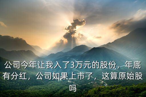公司今年讓我入了3萬元的股份，年底有分紅，公司如果上市了，這算原始股嗎