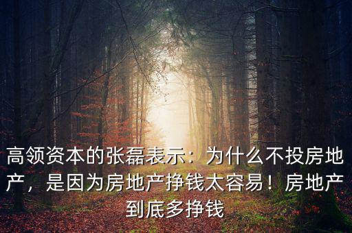 高領(lǐng)資本的張磊表示：為什么不投房地產(chǎn)，是因?yàn)榉康禺a(chǎn)掙錢太容易！房地產(chǎn)到底多掙錢