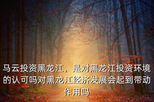 馬云投資黑龍江，是對(duì)黑龍江投資環(huán)境的認(rèn)可嗎對(duì)黑龍江經(jīng)濟(jì)發(fā)展會(huì)起到帶動(dòng)作用嗎