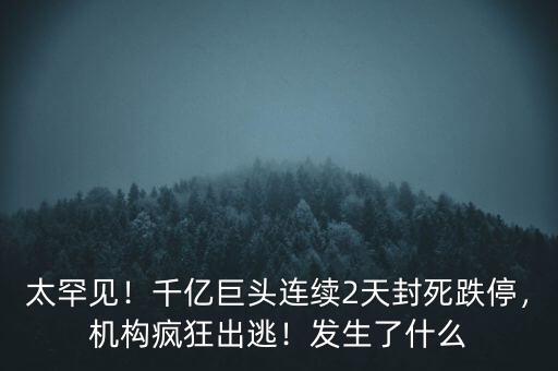 太罕見(jiàn)！千億巨頭連續(xù)2天封死跌停，機(jī)構(gòu)瘋狂出逃！發(fā)生了什么